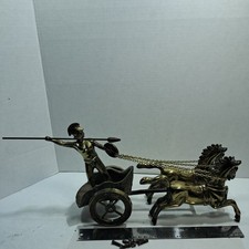 Vintage Roman Warrior Gladiator Chariot  Diecast metal with Brass finish  picture
