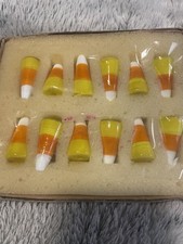 Lillian Vernon Glass Candy Corn  12 Piece Set 2 1/4”. Vintage WITH BOX picture