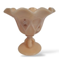 Westmorland Glass Compote Pedestal Bowl Hand Painted B. Parry 1979 Beige VTG picture