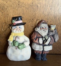 Vintage 1995 Allyson Nagel Roman Porcelain Santa Snowman Ornaments Lot 2 picture