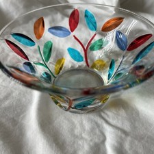 CC Zecchin Hand Made  Decorated Art Glass Small Bowl, Multicolor Leaves. Italy. picture