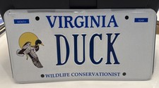Exp. Va Personalized Vanity License Plate DUCK Wildlife Conservationist Tag Sign picture
