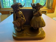 Frankart Dutch Boy Girl Bronze Finish Book Ends Art Deco 1920's/30's Vintage picture
