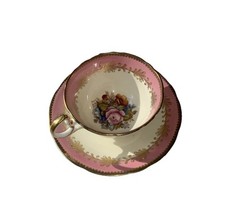 ANSLEY RARE CABBAGE ROSE  Pink Cup & Saucer/JA Bailey Signed On Both Cup/Saucer. picture