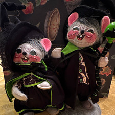2021 Annalee Dolls Halloween Warlock & Witch Set of 2 Mice/Mouse Black & Green picture