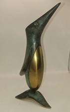 Rare MCM 1950s Pal-Bell? Brass Penguin Vase Figurine Candle Holder Israel Green picture