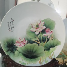 Hand-painted Ceramic Plates in Jingdezhen, Pure Hand-painted Peony Lotus Plates picture