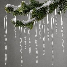 Large Handmade Glass Icicle Christmas Ornaments, Crystal Tree Decor, 12-Pc picture