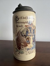 Villeroy + Boch 1894 Pewter Lid Stein Mettlach “Lovers” *Damaged* picture