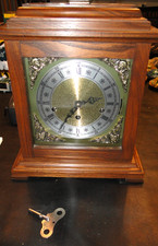 Clean Wooden Mantle Clock 1050-020 Franz Hermle 2 Jewels MVMT  Not Working w Key picture