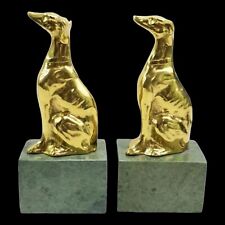 Antique Jennings Brothers Brass Greyhound Whippet Dog Bookends Marble Base Pair  picture