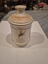 DUCKS UNLIMITED VINTAGE OLD CABIN STILL  PORCELAIN  DECANTER GOLD TRIM  1973 picture