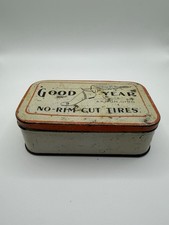 Goodyear No-Rim-Cut Tires Advertising Tin Box Collectible Beige Orange Black picture
