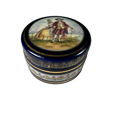 Sevre French Porcelain Dresser Powder Box Vintage Hand Painted Cobalt picture