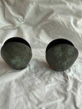 Vintage Brutalist Bronze Mussel Shell Candle Holders Pair MCM Verdigris picture
