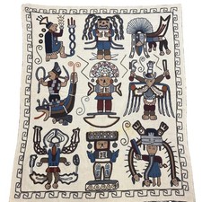 Vintage Embroidered Aztec Mayan Inca Wall Hanging Folk Art Hand Woven Tapestry picture