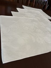 Vtg Irish Linen Double Damask Dinner Napkins White Tulips Set of 4 23.5