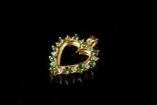 VINTAGE EMERALD DIAMOND 10K YELLOW GOLD HEART PENDANT  GLM picture