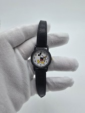 Disney Mickey Mouse Lorus Quartz Watch Black Leather Strap Japan Movement picture