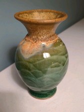 Allan Ditton Vase Studio Art Pottery Stoneware Green Drip Glaze Bud Vase 2010 picture