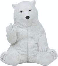JFSM INC Polar Bear Raising Middle Finger Figurine, Funny Cabin Decor, White picture