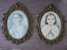  Vintage Praying Children Ornate Metal Frame picture