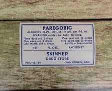 NOS 1 Vintage Paregoric Opium Pharmacy Label Skinner Drug Store Van Buren ARK picture