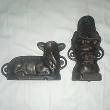 Vintage GRISWOLD Cast Iron Cake Mold Set - Santa Claus 897 & Easter Lamb 866 picture