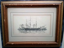Old Ironsides U.S.S.Constitution In Boston Harbor  Print  Vintage picture