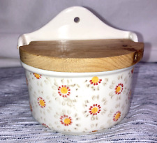 Ceramic Salt Box Cellar With Wood Lid Floral Wall Mount Boston Warehouse picture