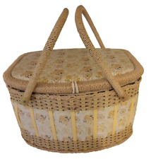 Sewing Basket Box Vintage floral Woven. Good size at 13x10x8 1/4 tall. picture