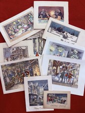 10 Antique 1910s Edwardian Nostalgic Color Christmas Cards Steel Etchings picture