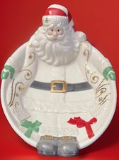Lenox Occasions Holiday Santa Treats Dish Porcelain Christmas Bowl 9.5 Gold Trim picture