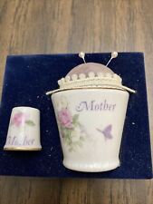 Napoware Pushpin Cushion - Mother - With Thimble Floral Design Porcelain VNTG picture