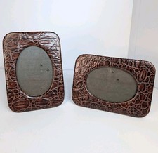 2 Vintage Enzo Angiolini Alligator Brown Oval In Rectangle Picture Frames Rare picture