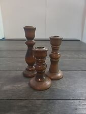 Vintage Turned Wood Taper Candlestick Candle Holders Set of 3 Graduated Heights picture