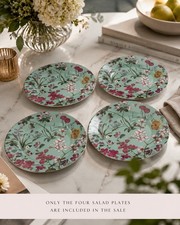 4 Grace's Teaware Salad Plates Turquoise Floral Butterflies Farmhouse picture