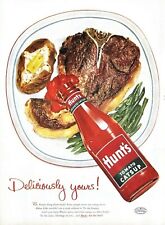 1955 Hunt's Tomato Catsup Vintage Print Ad Steak Baked Potato Deliciously Yours  picture