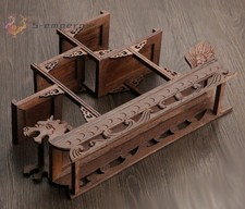 Natural Wenge Wood Carved Dragon Boat Stand Shelf Pot Statue Vase Art Display picture