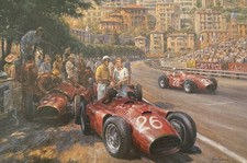 1956 Monaco Grand Prix Ferrari Maserati Alan Fearnley Art Print 11.75