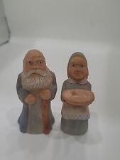 Vintage Handmade Carved Wooden Elderly Couple Figures OOAK Detailed picture