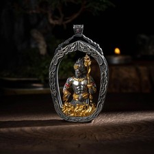 Silver Plated Brass Fudo Myoo Gawu Prayer Box Pendant Necklace Charm picture