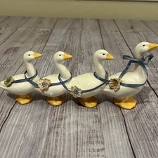 Vtg 80s White Ceramic Goose Duck Figurine Farmhouse Country Cottage Ribbon 8