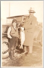 c1930s FISHING Real Photo RPPC Postcard - Father & Son Showing Off Their Fish picture
