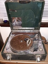 Rare Antique Vintage Swiss Paillard Chrome Suitcase Phonograph  picture