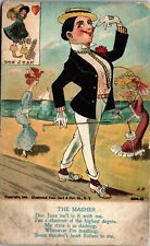 Artist Signed H.H. - The masher dashing man rhyme Vintage Postcard UU2 picture