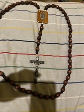 Giant Wooden Rosary. Solid mahogany wood… Silver Jesus + Silver Mother Mary 925 picture