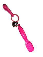 Vintage 1980s Plastic Charm Tooth Brush Pink 80s Charms Necklace Clip On Retro picture