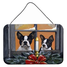 Caroline's Treasures PPP3248DS812 Boston Terrier Looking Santa Christmas Wall picture