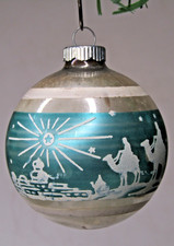 VTG Glass Stencil Pictured WISEMAN 3 KINGS BALL Christmas Ornament Corning Shiny picture